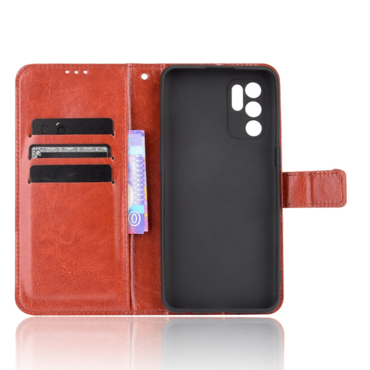 For OPPO Reno6 4G Crazy Horse Texture Horizontal Flip Leather Case with Holder & Card Slots & Lanyard