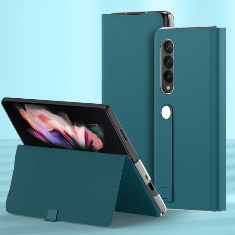 For Samsung Galaxy Z Fold3 5G Plain Leather Horizontal Flip Leather Case with Holder