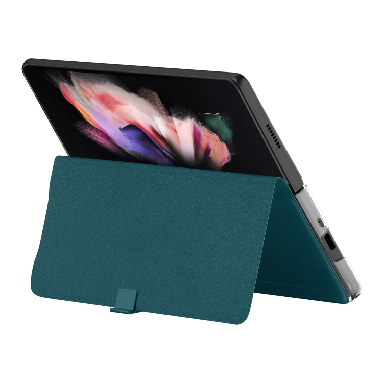 For Samsung Galaxy Z Fold3 5G Plain Leather Horizontal Flip Leather Case with Holder