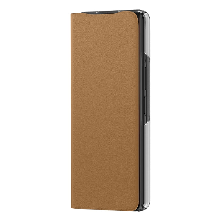 For Samsung Galaxy Z Fold3 5G Plain Leather Horizontal Flip Leather Case with Holder