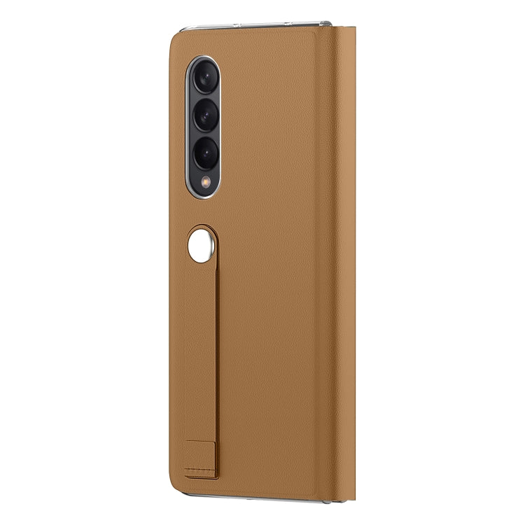 For Samsung Galaxy Z Fold3 5G Plain Leather Horizontal Flip Leather Case with Holder