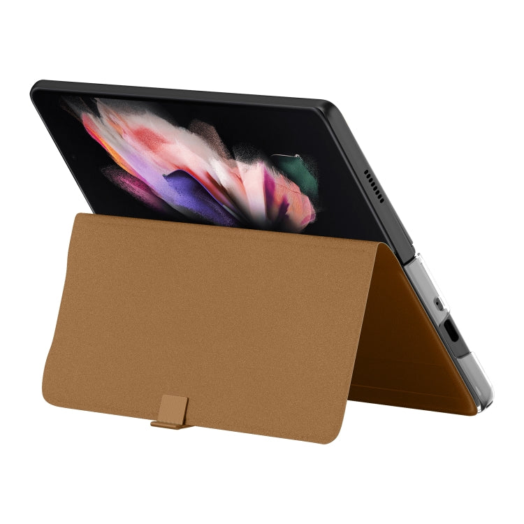 For Samsung Galaxy Z Fold3 5G Plain Leather Horizontal Flip Leather Case with Holder