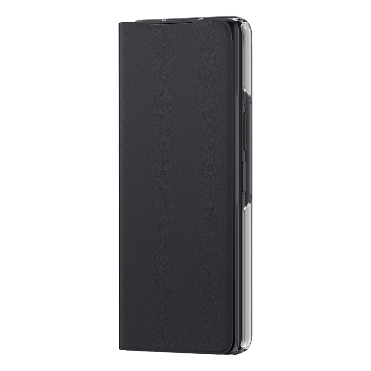 For Samsung Galaxy Z Fold3 5G Plain Leather Horizontal Flip Leather Case with Holder
