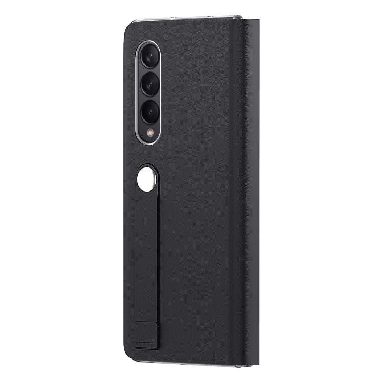 For Samsung Galaxy Z Fold3 5G Plain Leather Horizontal Flip Leather Case with Holder
