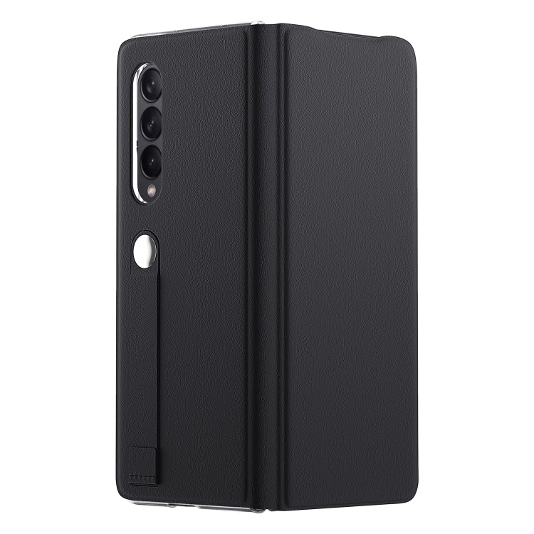 For Samsung Galaxy Z Fold3 5G Plain Leather Horizontal Flip Leather Case with Holder
