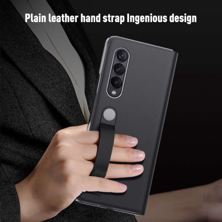 For Samsung Galaxy Z Fold3 5G Plain Leather Horizontal Flip Leather Case with Holder