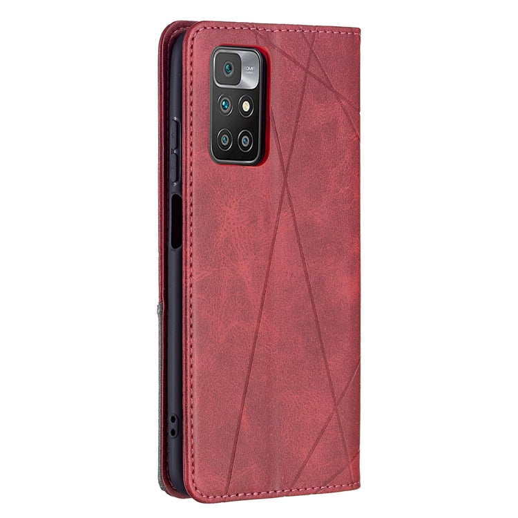 For Xiaomi Redmi 10 Rhombus Texture Horizontal Flip Magnetic Leather Case with Holder & Card Slots