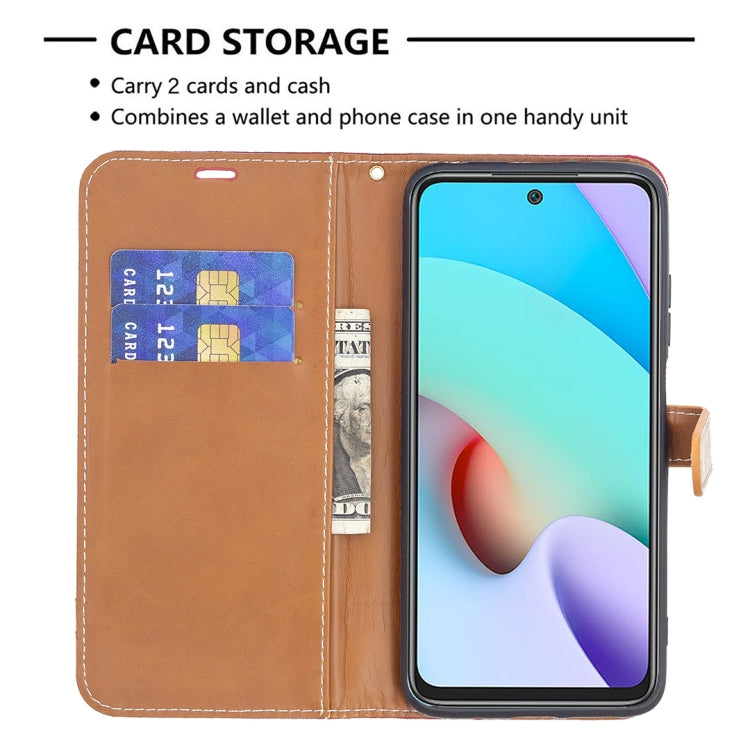 For Xiaomi Redmi 10 Color Matching Denim Texture Leather Case with Holder & Card Slots & Wallet & Lanyard