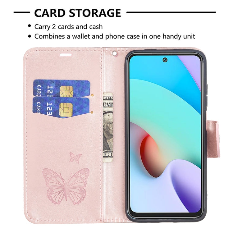 For Xiaomi Redmi 10 Two Butterflies Embossing Pattern Horizontal Flip Leather Case with Holder & Card Slot & Wallet & Lanyard