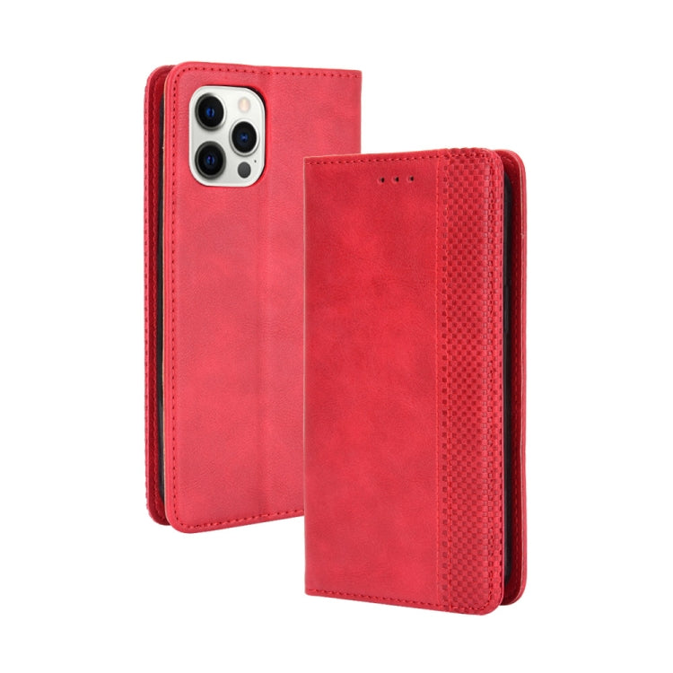 For iPhone 13 Magnetic Buckle Retro Pattern Horizontal Flip Leather Case with Holder & Card Slot & Wallet