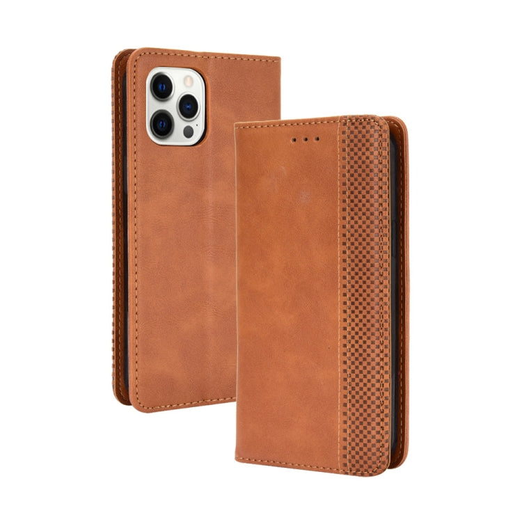 For iPhone 13 Magnetic Buckle Retro Pattern Horizontal Flip Leather Case with Holder & Card Slot & Wallet