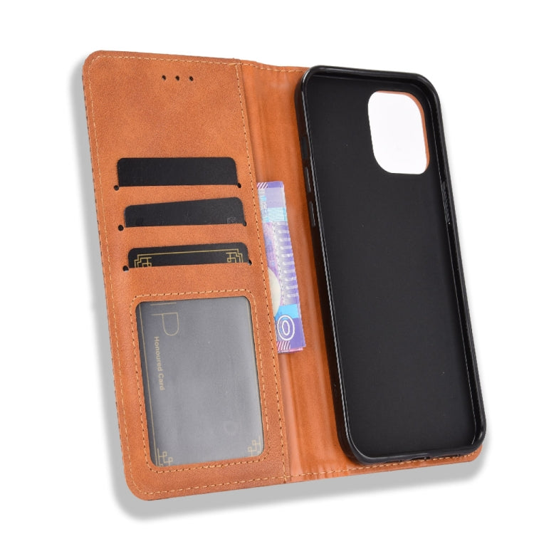 For iPhone 13 Magnetic Buckle Retro Pattern Horizontal Flip Leather Case with Holder & Card Slot & Wallet