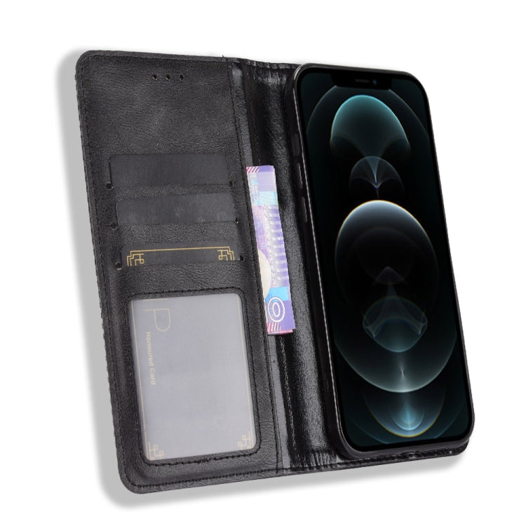 For iPhone 13 Pro Magnetic Buckle Retro Pattern Horizontal Flip Leather Case with Holder & Card Slot & Wallet