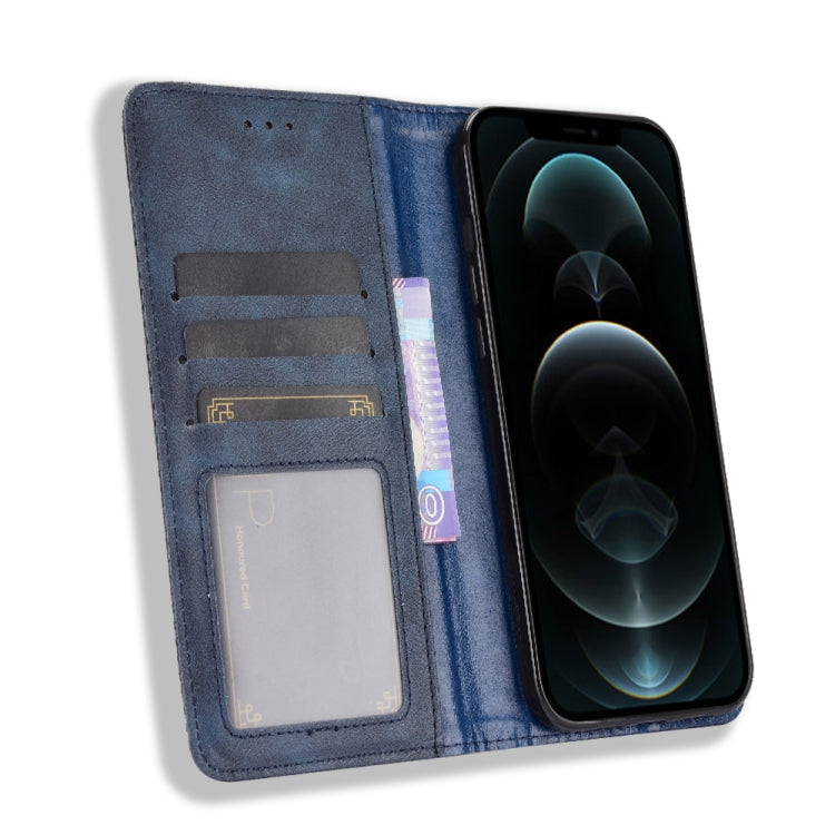 For iPhone 13 Pro Magnetic Buckle Retro Pattern Horizontal Flip Leather Case with Holder & Card Slot & Wallet