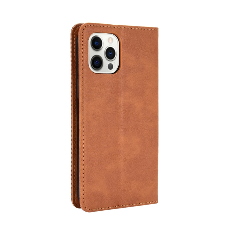 For iPhone 13 Pro Magnetic Buckle Retro Pattern Horizontal Flip Leather Case with Holder & Card Slot & Wallet