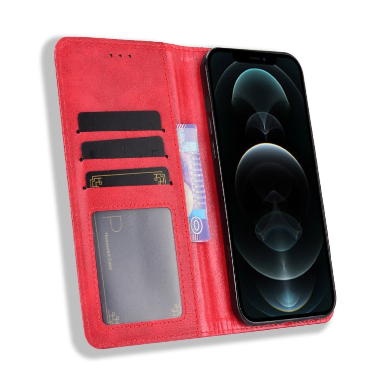 For iPhone 13 Pro Max Magnetic Buckle Retro Pattern Horizontal Flip Leather Case with Holder & Card Slot & Wallet