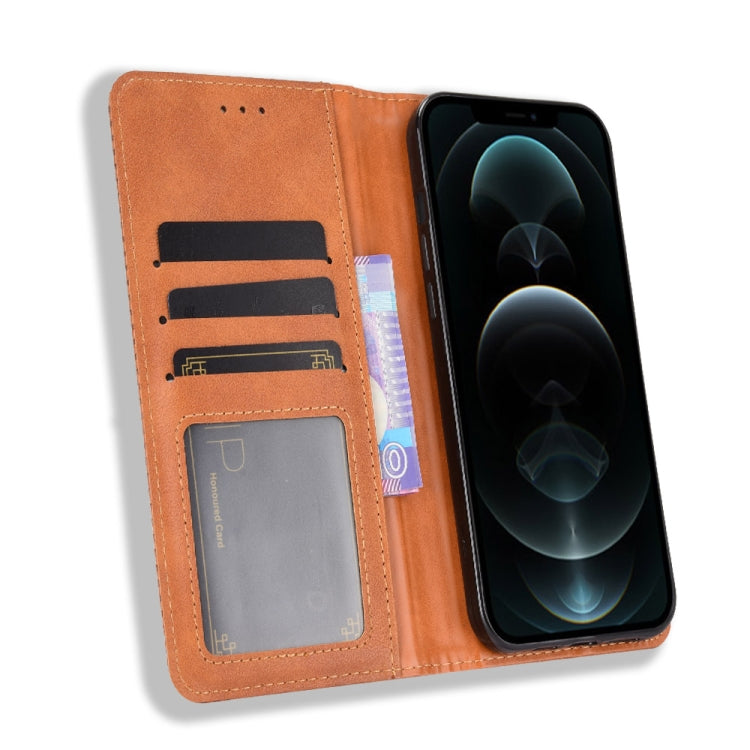 For iPhone 13 Pro Max Magnetic Buckle Retro Pattern Horizontal Flip Leather Case with Holder & Card Slot & Wallet