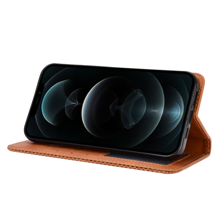 For iPhone 13 Pro Max Magnetic Buckle Retro Pattern Horizontal Flip Leather Case with Holder & Card Slot & Wallet