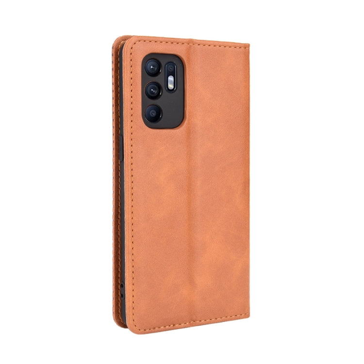 For OPPO Reno6 4G Magnetic Buckle Retro Pattern Horizontal Flip Leather Case with Holder & Card Slot & Wallet