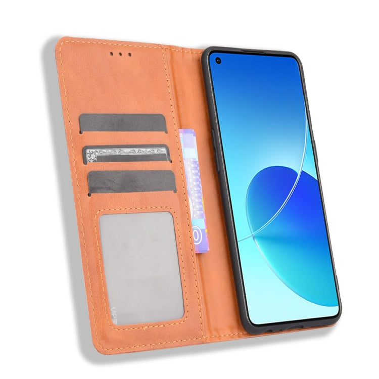 For OPPO Reno6 4G Magnetic Buckle Retro Pattern Horizontal Flip Leather Case with Holder & Card Slot & Wallet