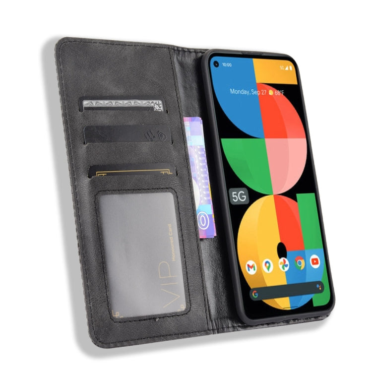 For Google Pixel 5a 5G Magnetic Buckle Retro Pattern Horizontal Flip Leather Case with Holder & Card Slot & Wallet