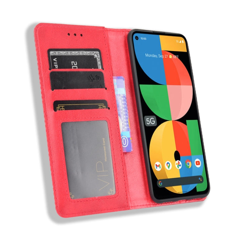For Google Pixel 5a 5G Magnetic Buckle Retro Pattern Horizontal Flip Leather Case with Holder & Card Slot & Wallet