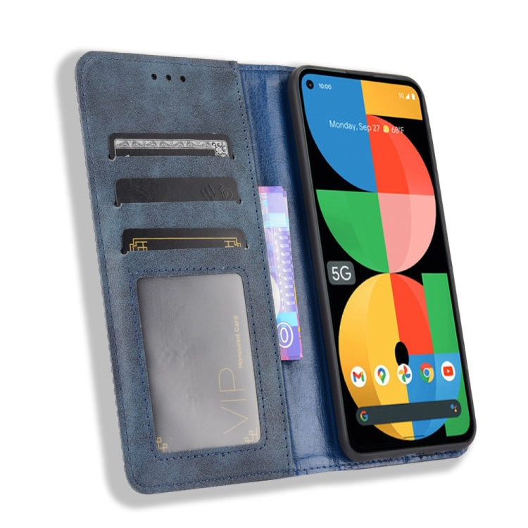For Google Pixel 5a 5G Magnetic Buckle Retro Pattern Horizontal Flip Leather Case with Holder & Card Slot & Wallet