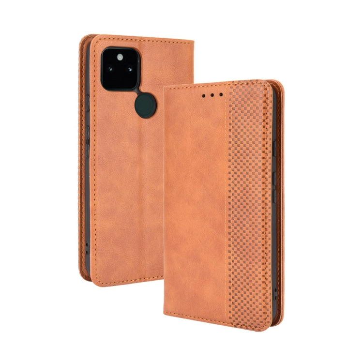 For Google Pixel 5a 5G Magnetic Buckle Retro Pattern Horizontal Flip Leather Case with Holder & Card Slot & Wallet