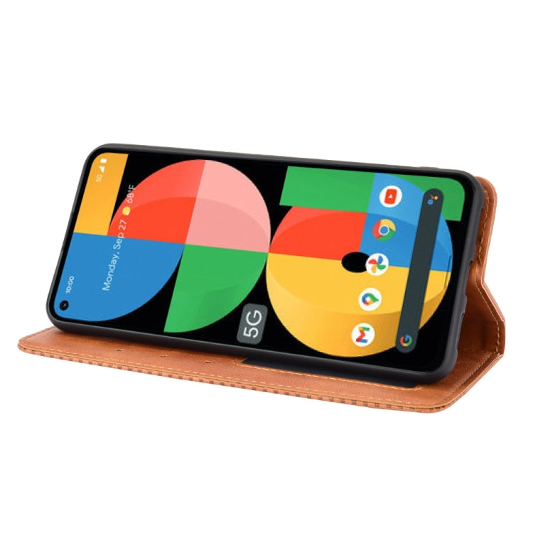 For Google Pixel 5a 5G Magnetic Buckle Retro Pattern Horizontal Flip Leather Case with Holder & Card Slot & Wallet