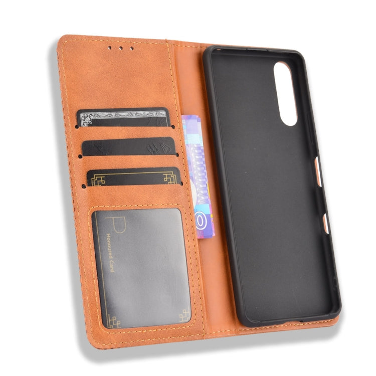 For Sony Xperia 10 III Magnetic Buckle Retro Pattern Horizontal Flip Leather Case with Holder & Card Slot & Wallet