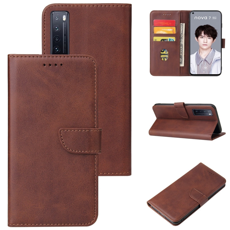 For Huawei nova 7 5G Calf Texture Buckle Horizontal Flip Leather Case with Holder & Card Slots & Wallet