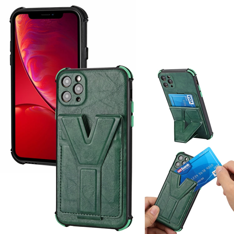 For iPhone 11 Pro Max Y Style Multifunction Card Stand Back Cover PU + TPU + PC Magnetic Shockproof Case