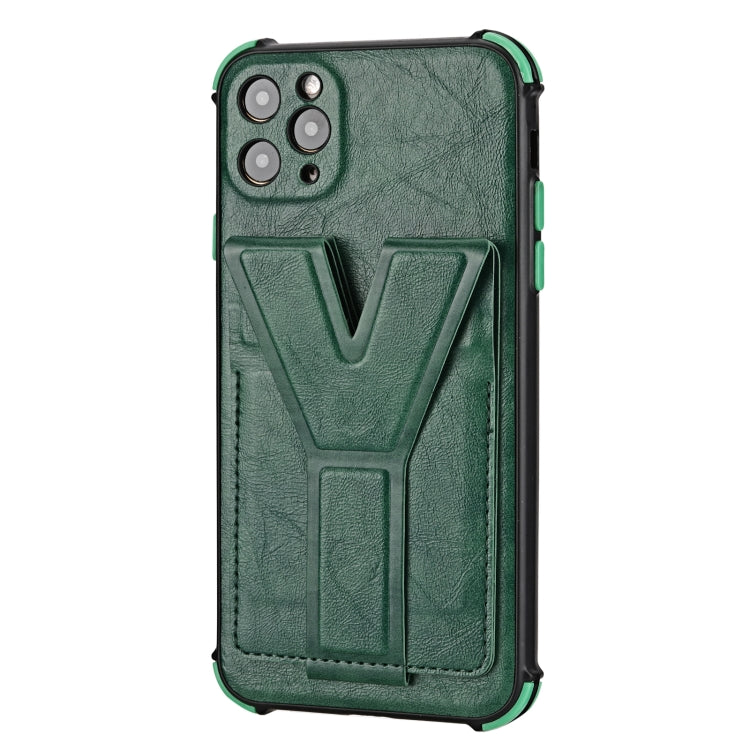 For iPhone 11 Pro Max Y Style Multifunction Card Stand Back Cover PU + TPU + PC Magnetic Shockproof Case