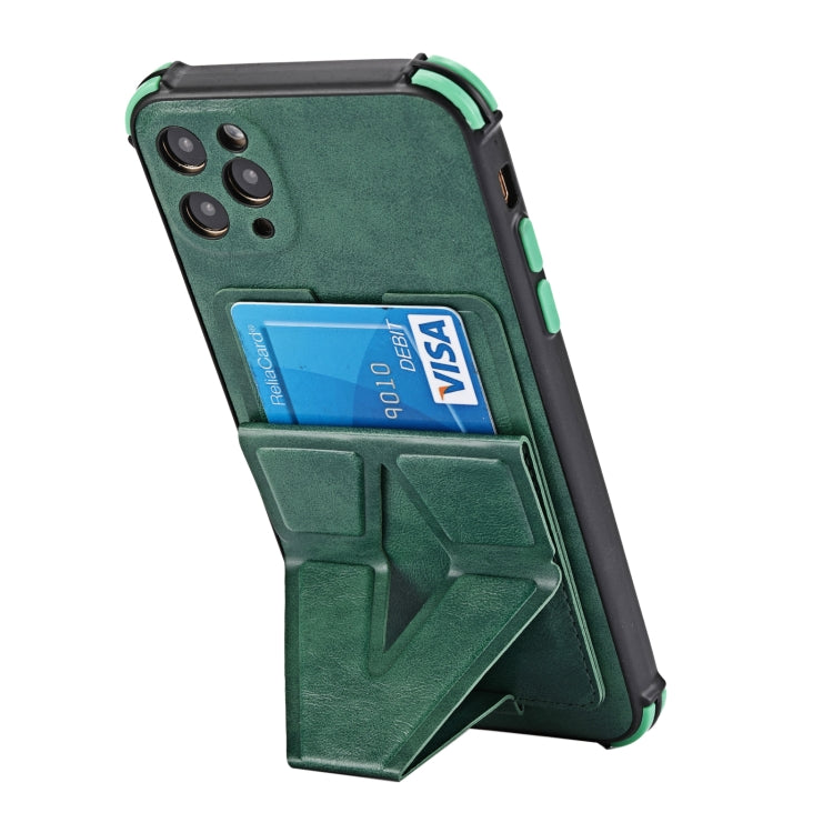For iPhone 11 Pro Max Y Style Multifunction Card Stand Back Cover PU + TPU + PC Magnetic Shockproof Case