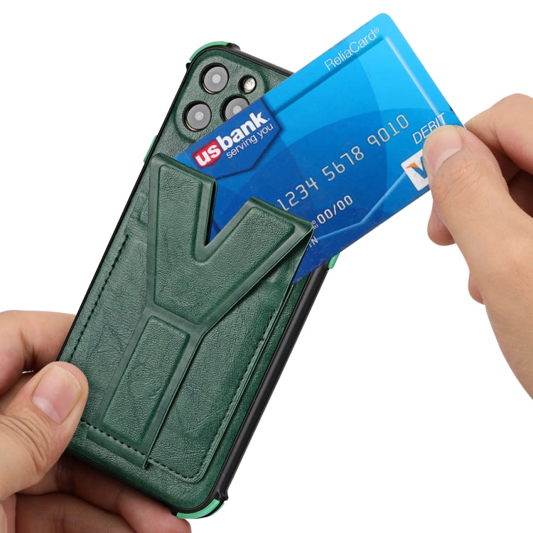 For iPhone 11 Pro Max Y Style Multifunction Card Stand Back Cover PU + TPU + PC Magnetic Shockproof Case