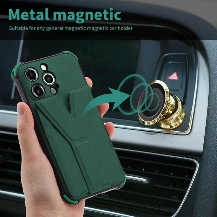 For iPhone 11 Pro Max Y Style Multifunction Card Stand Back Cover PU + TPU + PC Magnetic Shockproof Case