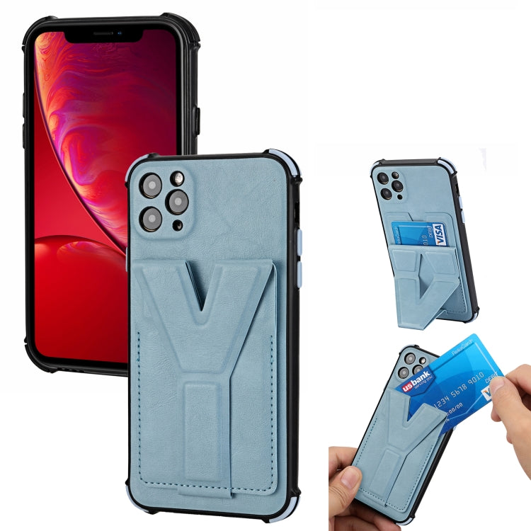 For iPhone 11 Pro Max Y Style Multifunction Card Stand Back Cover PU + TPU + PC Magnetic Shockproof Case