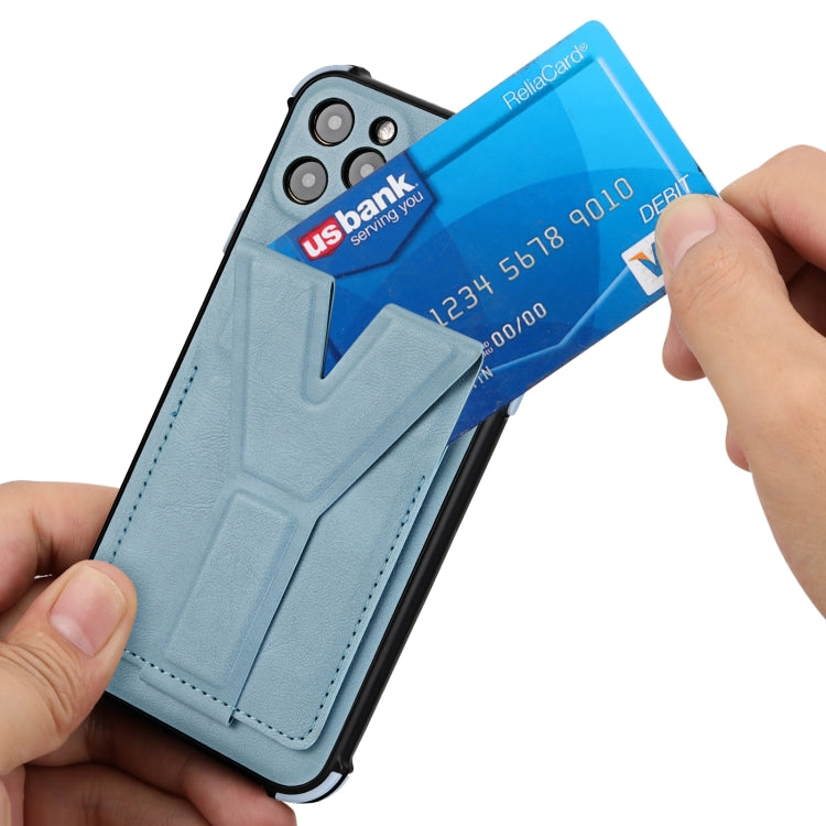 For iPhone 11 Pro Max Y Style Multifunction Card Stand Back Cover PU + TPU + PC Magnetic Shockproof Case