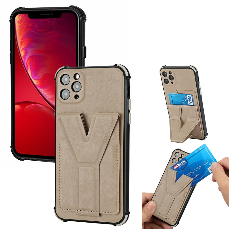 For iPhone 11 Pro Max Y Style Multifunction Card Stand Back Cover PU + TPU + PC Magnetic Shockproof Case