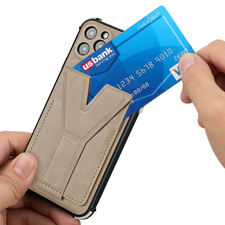 For iPhone 11 Pro Max Y Style Multifunction Card Stand Back Cover PU + TPU + PC Magnetic Shockproof Case