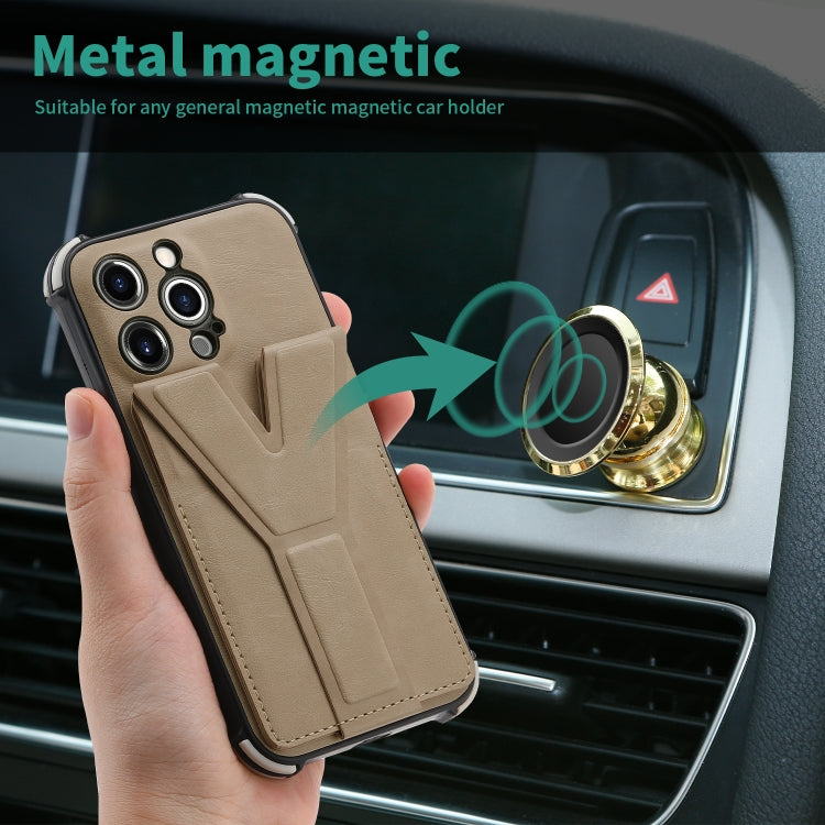 For iPhone 11 Pro Max Y Style Multifunction Card Stand Back Cover PU + TPU + PC Magnetic Shockproof Case