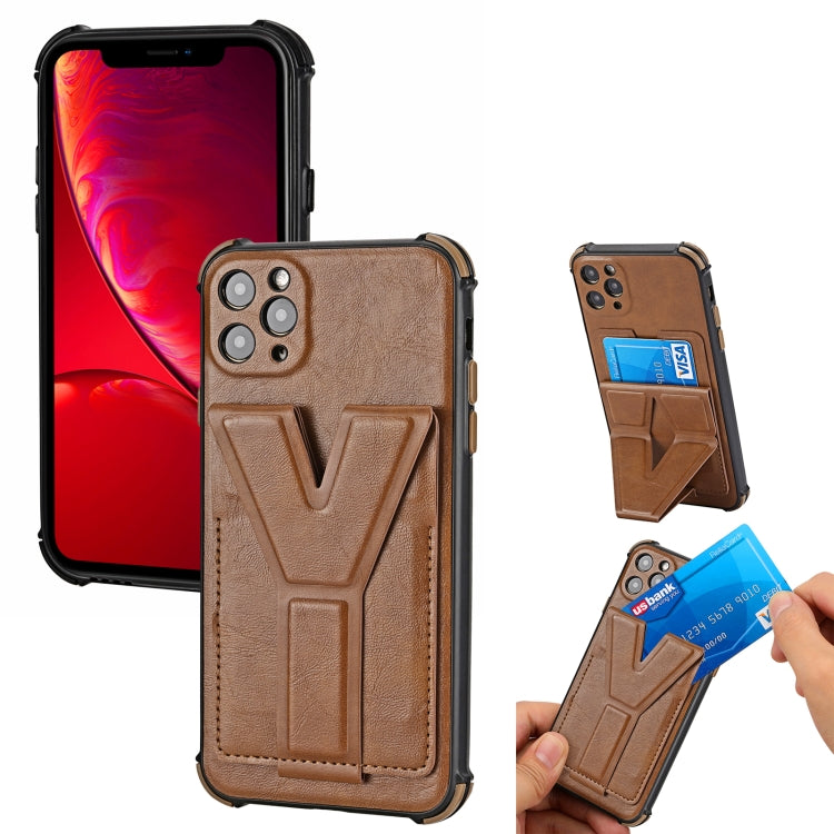For iPhone 11 Pro Max Y Style Multifunction Card Stand Back Cover PU + TPU + PC Magnetic Shockproof Case