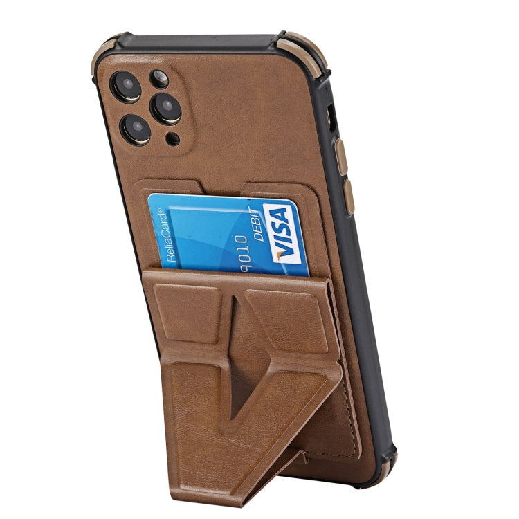 For iPhone 11 Pro Max Y Style Multifunction Card Stand Back Cover PU + TPU + PC Magnetic Shockproof Case