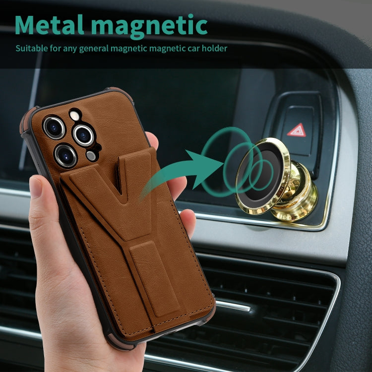 For iPhone 11 Pro Max Y Style Multifunction Card Stand Back Cover PU + TPU + PC Magnetic Shockproof Case
