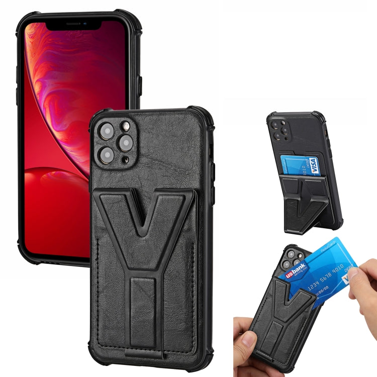 For iPhone 11 Pro Max Y Style Multifunction Card Stand Back Cover PU + TPU + PC Magnetic Shockproof Case