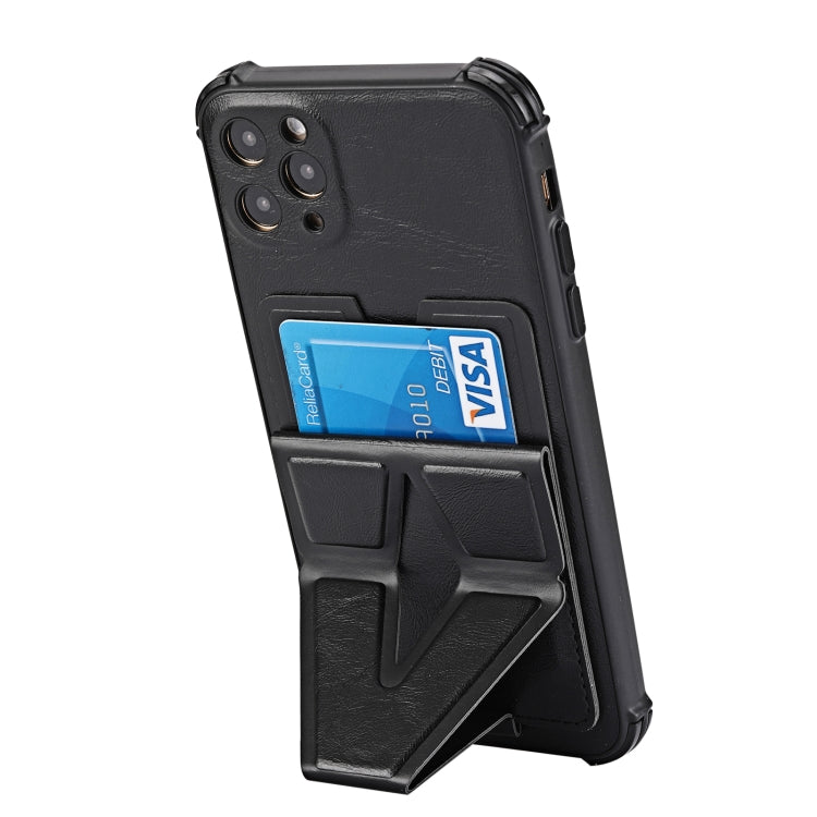 For iPhone 11 Pro Max Y Style Multifunction Card Stand Back Cover PU + TPU + PC Magnetic Shockproof Case