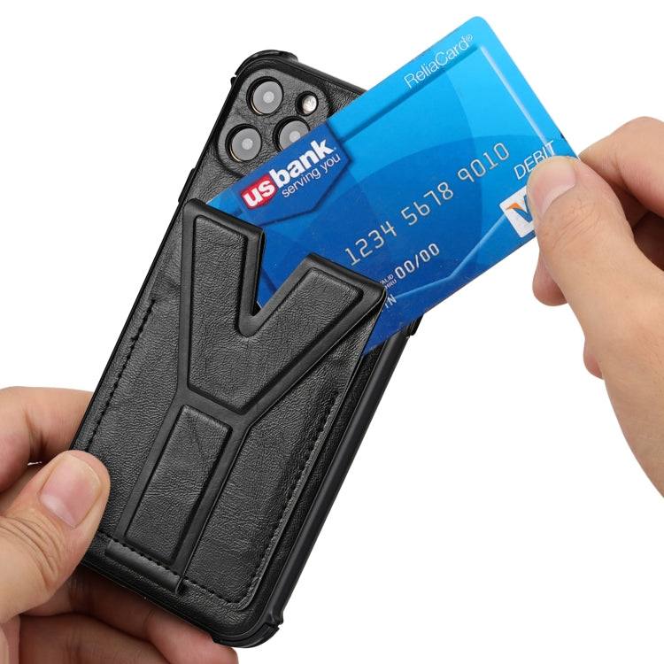 For iPhone 11 Pro Max Y Style Multifunction Card Stand Back Cover PU + TPU + PC Magnetic Shockproof Case