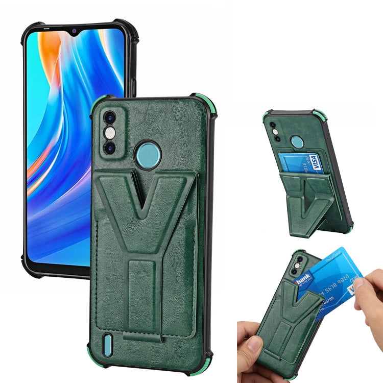 For Tecno Spark Go 2020 Y Style Multifunction Card Stand Back Cover PU + TPU + PC Magnetic Shockproof Case