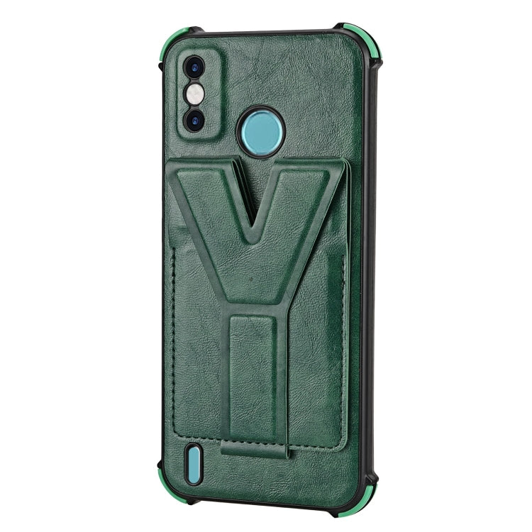 For Tecno Spark Go 2020 Y Style Multifunction Card Stand Back Cover PU + TPU + PC Magnetic Shockproof Case