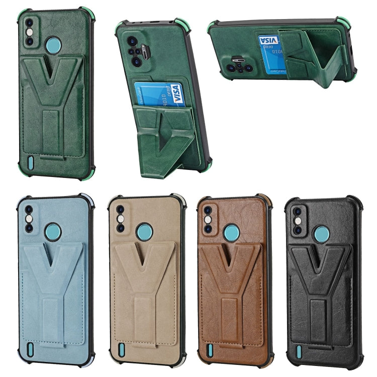 For Tecno Spark Go 2020 Y Style Multifunction Card Stand Back Cover PU + TPU + PC Magnetic Shockproof Case